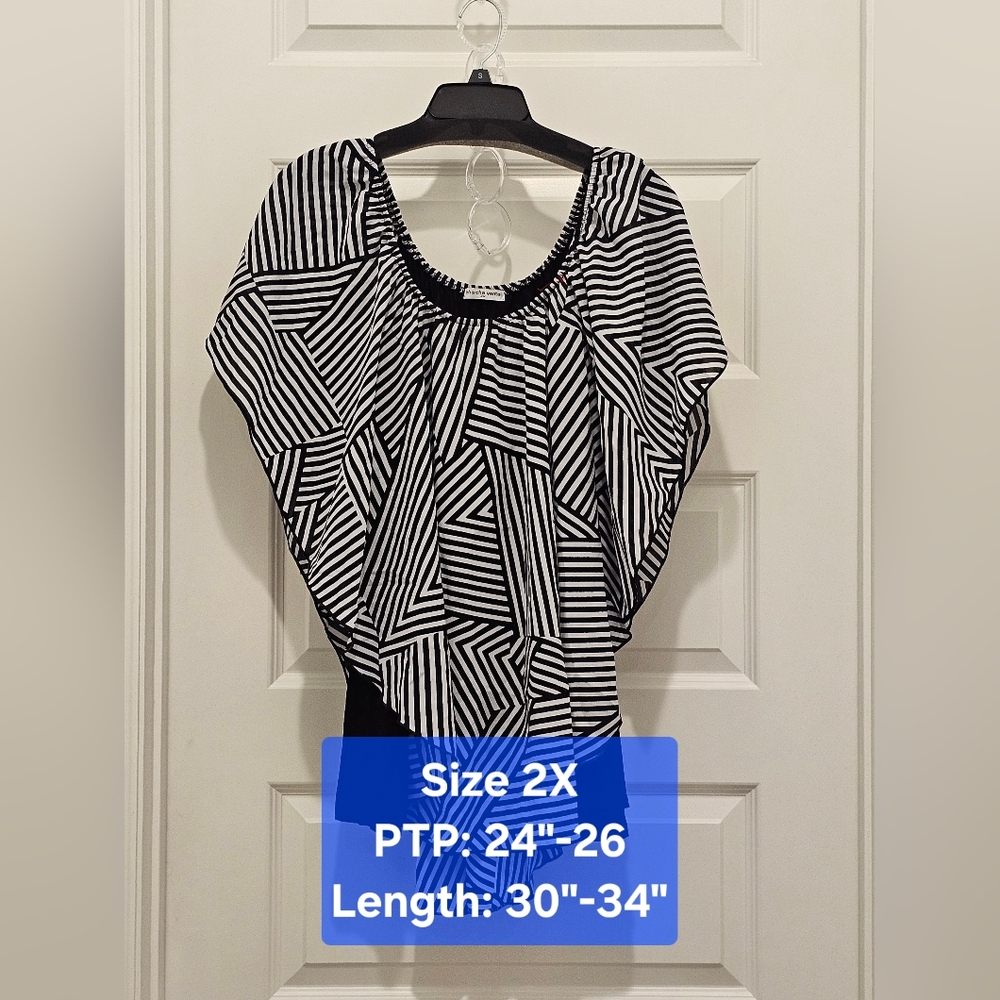 cha cha vente Abstract Geometric Print Women's Top, EUC, Size 2X